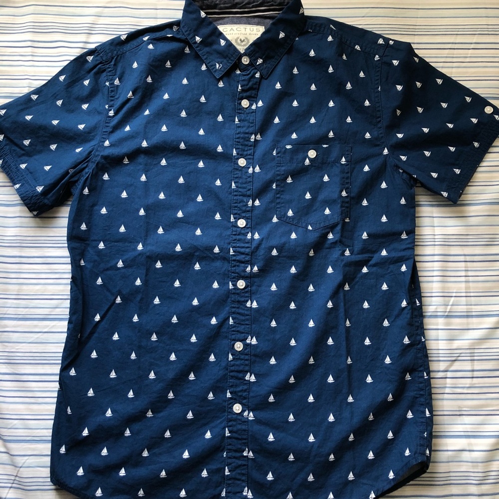 Cactus Boat Printed Short Sleeve Button Down Shirt